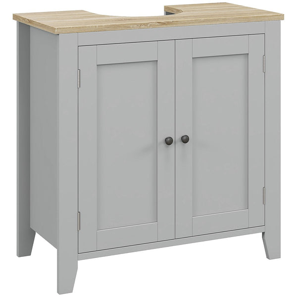 English Elm Kleankin Pedestal Sink Cabinet with U-shape Cutout Adjustable Shelf Gray Bathroom W2225P200782