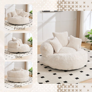 English Elm Bean Bag Sofa Oversized Corduroy Floor Lounge Chair with Armrests Pillows Foam Fill Beige W395P426811