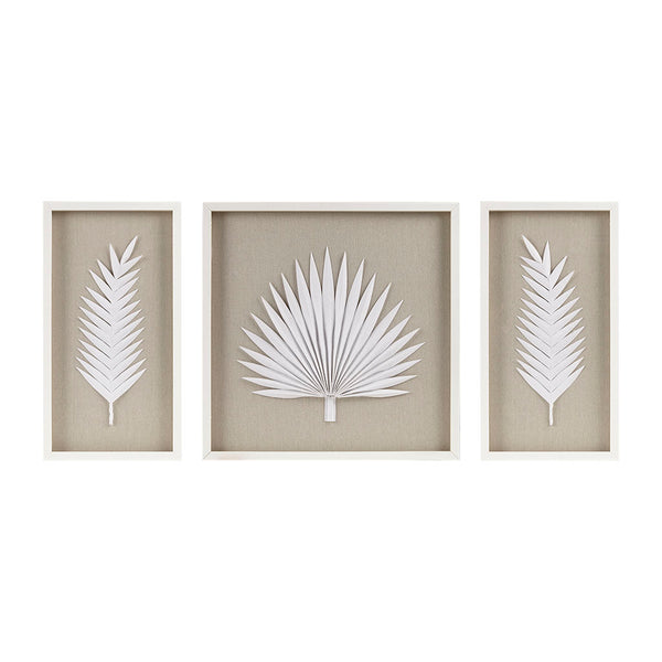 JLA Home Madison Park - Framed Rice Paper Palm Leaves Trio Shadowbox Set — Handmade Neutral Textured Wall Art for Coastal Homes MP95B-0294