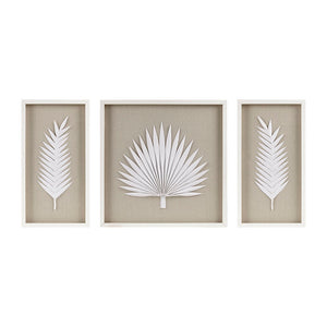 Madison Park Sabal Coastal Framed Rice Paper Palm Leaves 3-piece Shadowbox Wall Decor Set MP95B-0294 Off-White