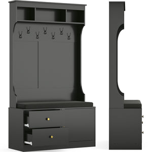 English Elm Hall Tree 6-in-1 Entryway Organizer with Bench, 7 Hooks, Shoe Storage & Drawers, 450 lb Seat Capacity T3623P380719