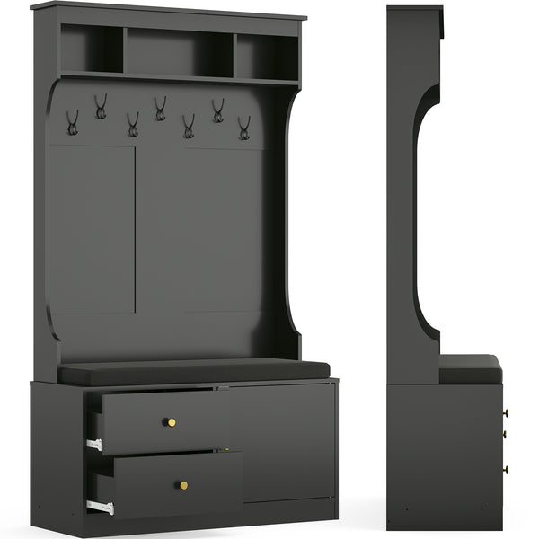 English Elm Hall Tree 6-in-1 Entryway Organizer with Bench, 7 Hooks, Shoe Storage & Drawers, 450 lb Seat Capacity T3623P380719