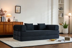 English Elm Convertible Sleeper Sofa Bed with Corduroy Upholstery, 4‑in‑1 Folding Couch Mattress, Space‑Saving Lounge Black W3434P346241