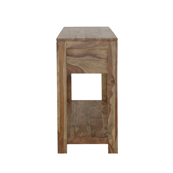 English Elm Tucker Sheesham 3-Drawer Console Table in Natural Finish with Lower Shelf, Timeless Organic Grain Storage B062P331109