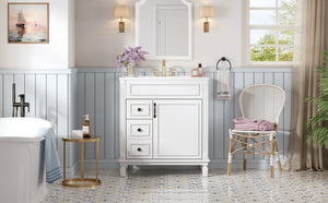 English Elm 30" French-Inspired Bathroom Vanity With Ceramic Sink & Dual Drawers - Elegant Storage Solution! N710P323328K