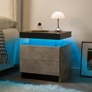 English Elm Nightstand LED Bedside Table with Adjustable Multi-Color Lights, Sleek Modern End Table for Bedroom Black+ Gray 22.83 L x 16.93 W x 7.68 H W2178138727
