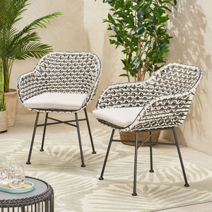 English Elm Christopher Knight Home® - HERBERT Woven Club Chair in Black PE Rattan & Iron with Waterproof Fabric — Modern Outdoor Patio Comfort 70432.00BWHI