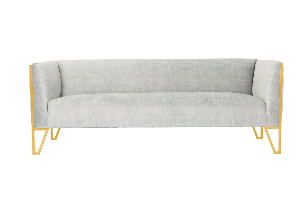 English Elm Vector 82" Velvet Sofa in Gray — Tufted 3-Seater with Polished Brass Stainless Steel Frame, Plush B365P398100