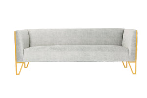 English Elm Vector 82" Velvet Sofa in Gray — Tufted 3-Seater with Polished Brass Stainless Steel Frame, Plush B365P398100