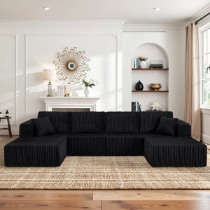 English Elm U-shaped Modular Corduroy Sectional Sofa Sleeper Spacious Living Room Lounge Couch Black W487S00426