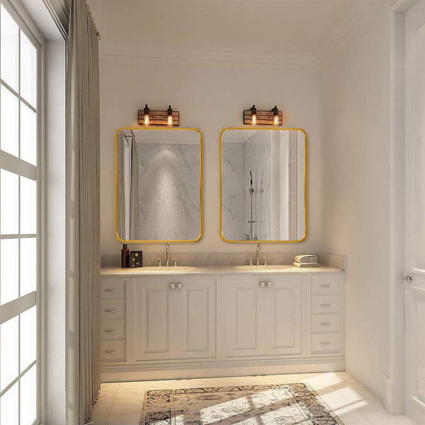 English Elm 22x30 Rectangular Wall Mirror with Brushed Metal Frame, 4mm HD Shatterproof Glass, Easy Install Elegance Gold W2203P302142