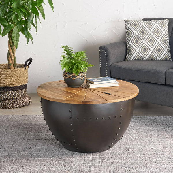 English Elm Christopher Knight Home® - WOODEN Mango Wood & Iron Coffee Table with Hinged Storage, Modern Industrial Drum Design (30.5") 66499.00