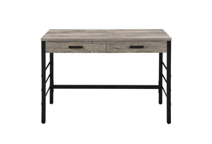 English Elm Disho Light Weathered Oak Writing Desk with USB Ports, 2 Drawers, Black Metal Ladder Base, Industrial Charm B2726P255313