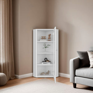 English Elm Ruffin Single Door Display Cabinet Four Shelves White Slim Storage for Any Room B097P474260