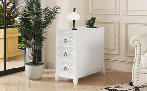 English Elm End Table With 3 Drawers And 2 Open Shelves - Stylish Corner Side Table With Charging Ports In White W2593P289147