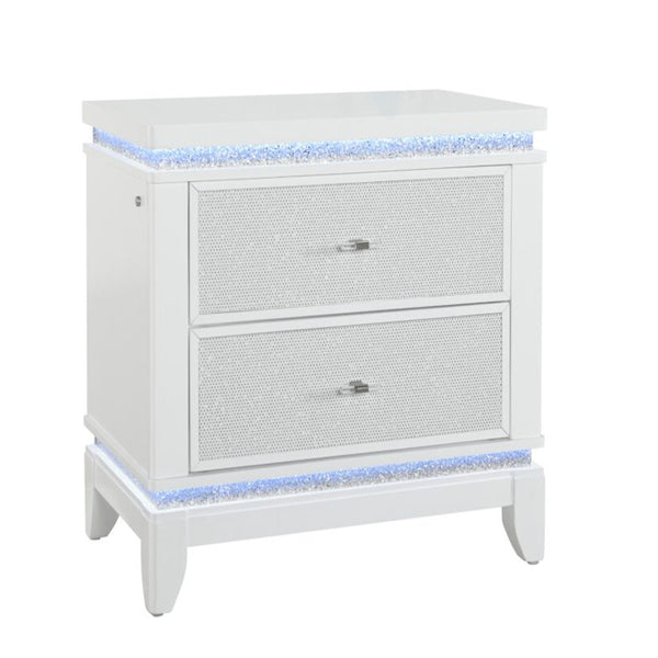 English Elm Adalid Tufted Upholstered Full Bedroom Set with Led Lighting and Glam White Finish B201S00188