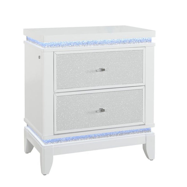 English Elm ADALID Elegant King 5PC Bedroom Set with Tufted Fabric Headboard, LED Lighting, Glitter Detail, Solid Wood White 84.84 L x 13.98 W x 4.53 H B201S00190