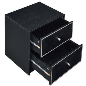 English Elm Black 2-Drawer Nightstand Modern Accent Table with Smooth Metal Glides, Black & Silver Finish, Compact Storage Elegance B062P185648