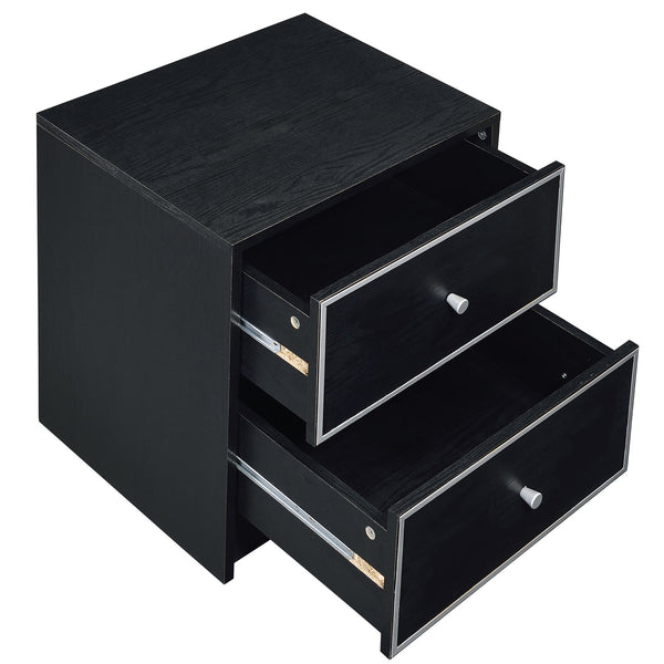 English Elm Black 2-Drawer Nightstand Modern Accent Table with Smooth Metal Glides, Black & Silver Finish, Compact Storage Elegance B062P185648