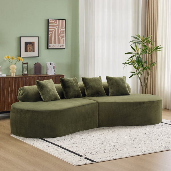 English Elm Modern curved modular sofa with dark plush upholstery, ergonomic design, versatile multi-seat lounge solution for contemporary living rooms Green W3612S00009