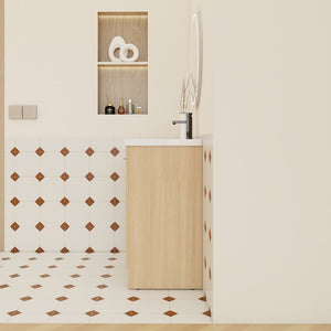 English Elm 24" Floating Oak Plywood Bathroom Vanity Set with Glossy Resin Sink Scandinavian Style W3450S00090