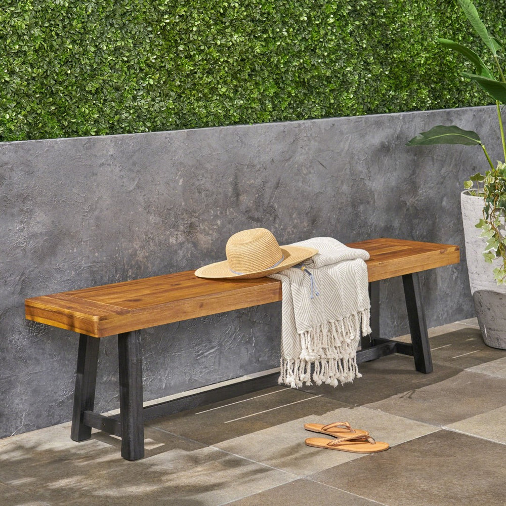 English Elm Acacia Slatted Outdoor Dining Bench Set of Two Solid Hardwood Patio Seating 63086.00MP1