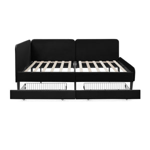 English Elm Full Velvet Upholstered Platform Bed Full Size with 2 Underbed Storage Drawers, Foam Seat, Modern Design Black W1413P298912