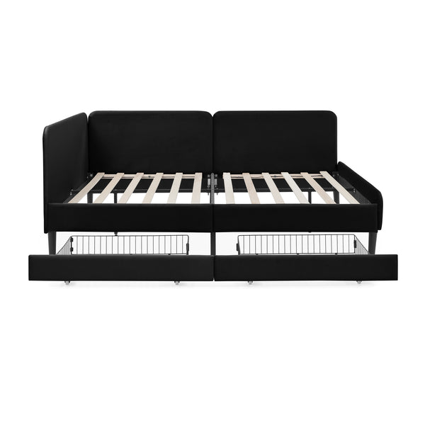 English Elm Full Velvet Upholstered Platform Bed Full Size with 2 Underbed Storage Drawers, Foam Seat, Modern Design Black W1413P298912