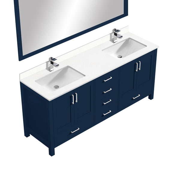 English Elm Navy 72" Double Bath Vanity with Cultured Marble Top, Chrome Faucet, Scratch-Resist Surface, Mirror B2731S01025