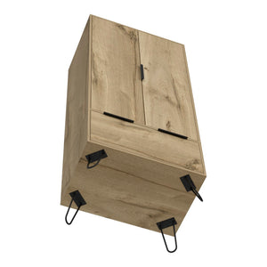 English Elm Nuvo Mid-century Oak Double Door Storage Cabinet with Hairpin Legs and Bottom Drawer B128S00208