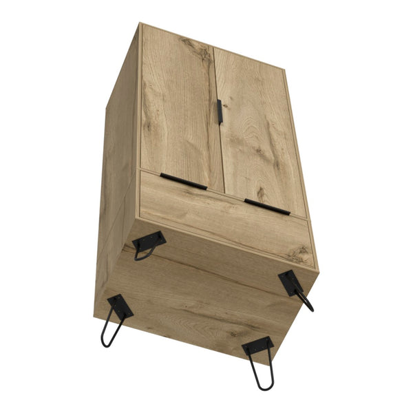 English Elm Nuvo Mid-century Oak Double Door Storage Cabinet with Hairpin Legs and Bottom Drawer B128S00208