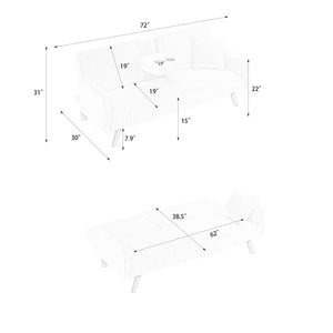 English Elm Minimalist Corduroy Three Seat Sofa with Reclining Backrest and Built in Cup Holders W1658P251973