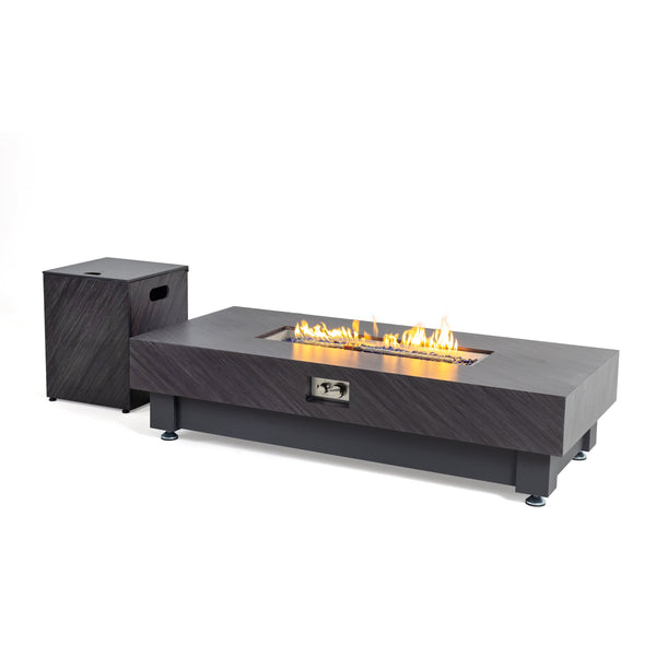 English Elm 60-INCH Modern Fire Pit Table with Stainless Steel Burner, Rain Cover, Propane Heater for Patio Gatherings Black,Stone Gray W3131P333709
