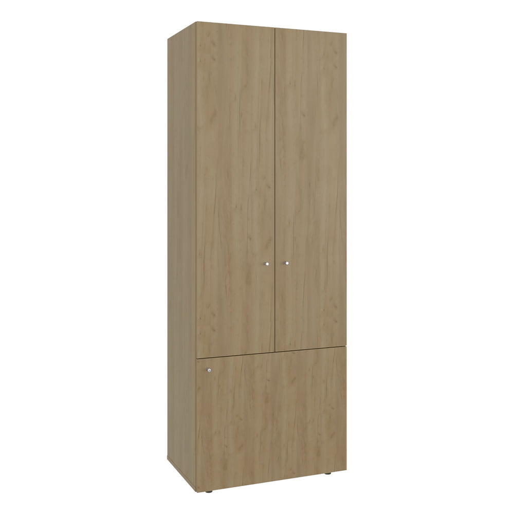 English Elm Home 3 Door Closet System Oak — Compact Freestanding Bedroom Storage with Shelves & Hanging Rod, Durable Engineered Wood B200P362058