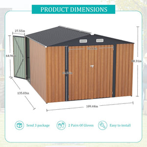 English Elm Campcraft Galvanized Steel Outdoor Storage Shed with Triple Lockable Doors and Vents W1598S00036