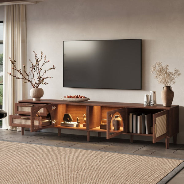 English Elm Rattan Door Media Console with Pine Legs Modern Farmhouse Tv Stand for Large Living Rooms N710P365042P
