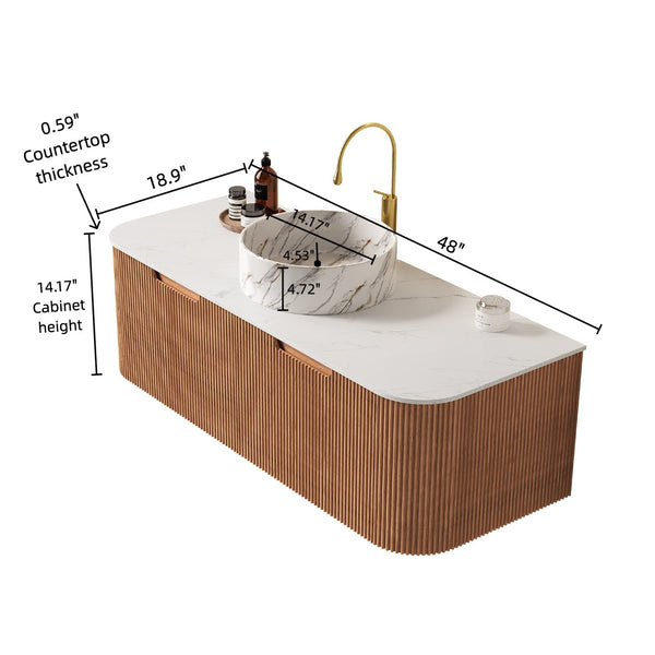 English Elm Dina 48" Wall-Mounted Bathroom Vanity With Elegant Ceramic Basin, 3D Striped Woodgrain Storage Cabinet W2615S00492