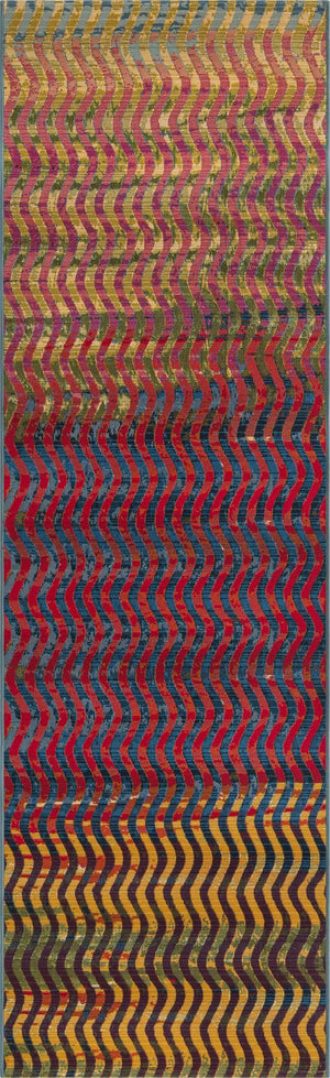 Unique Loom Outdoor Modern Wavy Machine Made Geometric Rug Multi, Beige/Blue/Brown/Cream/Green/Red/Navy Blue/Olive/Orange 2' 7" x 10' 0"