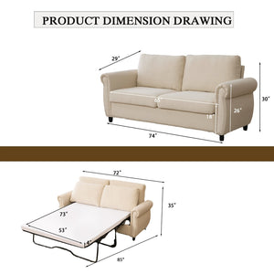 English Elm Sleeper Sofa Bed - Modern 2-Seater Pull-Out Couch With Memory Foam Mattress For Small Spaces, Beige W3696S00006-GIGA