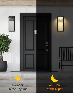 English Elm Outdoor Light Fixture Wall Light Black Dusk-to-Dawn Integrated LED 3000K Weatherproof Wall Lantern W3355P323231