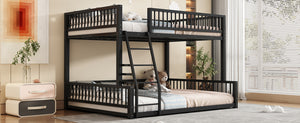 English Elm Full Full XL over Queen Metal Bunk Bed Frame with Ladder, Guardrails & Sturdy Space-Saving Design Black N709P277757B