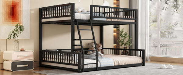 English Elm Full Full XL over Queen Metal Bunk Bed Frame with Ladder, Guardrails & Sturdy Space-Saving Design Black N709P277757B
