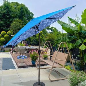 English Elm 9ft Outdoor Patio Umbrella Hexagonal Canopy Uv Resistant Tilt Vented Resort Style Pattern + Blue W656P242106