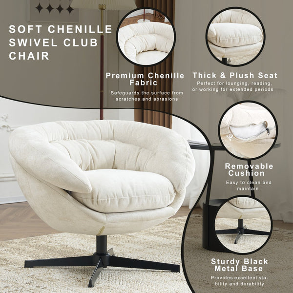 English Elm Christopher Knight Home® - Modern Chenille Office Chair 360° Swivel Accent Seat with Plush Upholstery, Compact Cozy Reading Spot Beige N817P207777B