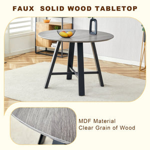 English Elm Table Modern Minimalist 42" Round Dining Set With 4 Ergonomic Pu Leather Chairs In Gray & White W1151S03394-GIGA