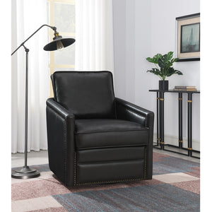 English Elm Black Swivel Accent Chair with Down-Feather Cushion, 180° Rotation, Leather-Aire Comfort & Durable Frame B062P209161