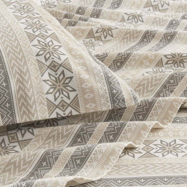JLA Home True North by Sleep Philosophy - Printed ultra-soft cotton flannel sheet set — OEKO-TEX certified, brushed warmth, prints for cozy winters. Gray/Taupe Nordic TN20-0518