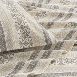 JLA Home True North by Sleep Philosophy - Printed Cotton Flannel Sheet Set – Ultra-Soft Brushed Finish, OEKO-TEX Certified, Warm & Durable Bedding Gray/Taupe Nordic TN20-0517