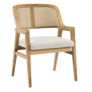 English Elm Mid-century Modern Dining Chairs Set of 2 Rattan Cane Back Rubberwood Upholstered Beige+Natural N768P411344N