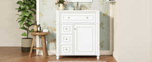 English Elm Bathroom Vanity with Sink French-Inspired 30" Ceramic Basin Vanity Cabinet with Soft-Close Doors & Drawer Organizer White N710P286723K